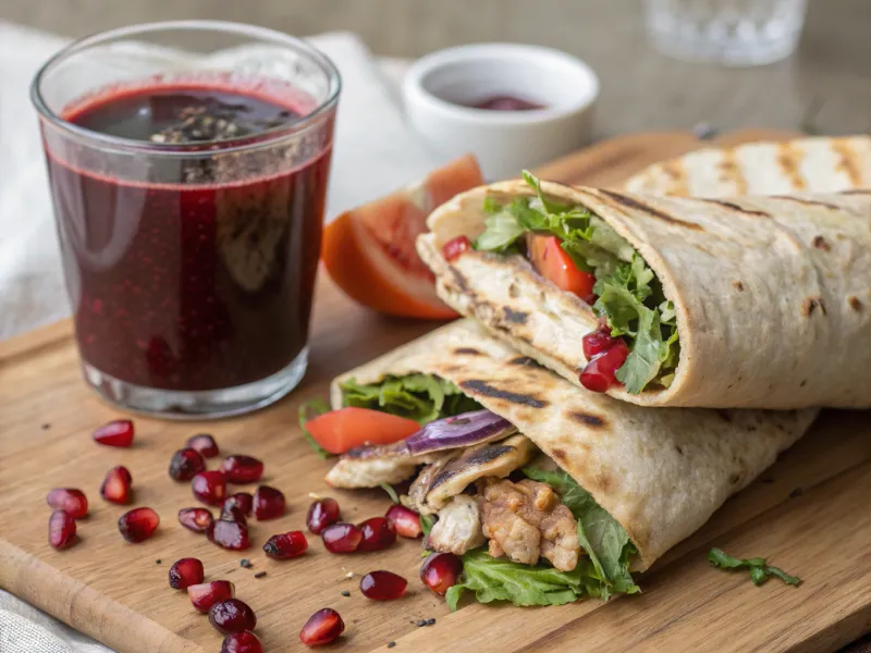Pomegranate Juice and Chicken Shawarma
