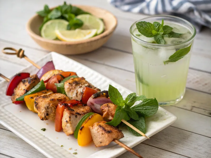Mint Lemonade and Chicken Kebabs