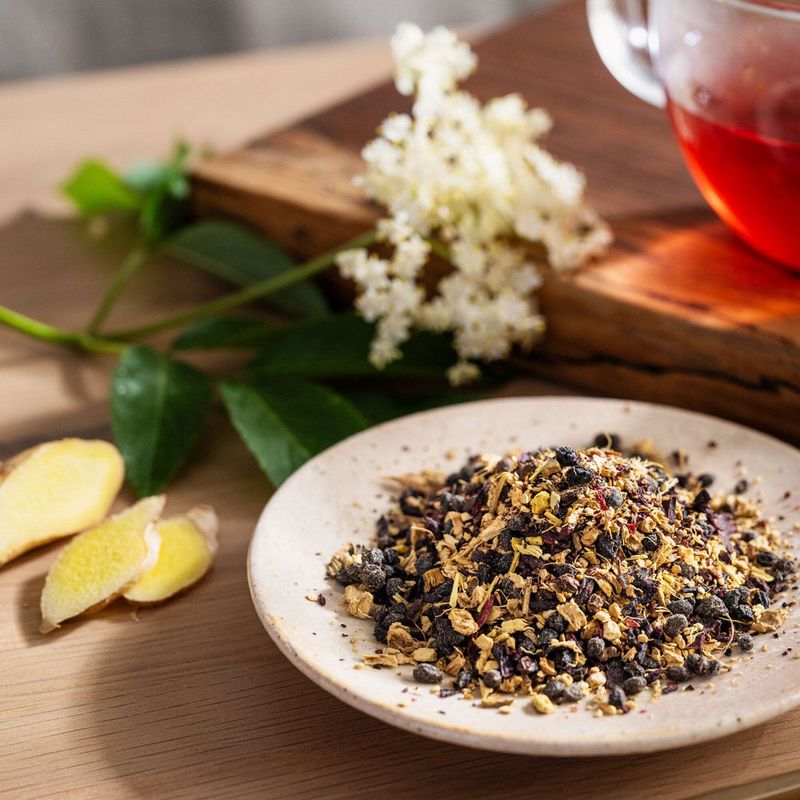 Elderberries Steeped in Hot Herbal Tea